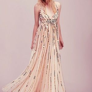 Free People Sequined Maxi Dress Fairy Blush Pink Glitter Size 4